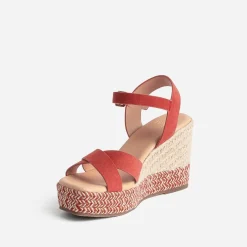 Sandale compensée TEXTO terracotta suédée