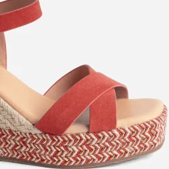 Sandale compensée TEXTO terracotta suédée