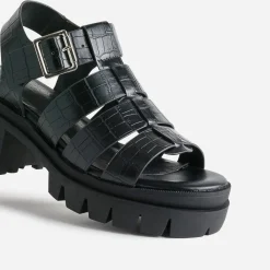 Sandale crantée TEXTO noire à brides embossées effet croco