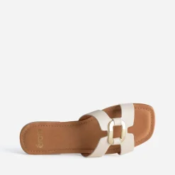 Sandale écrue cuir et anneau