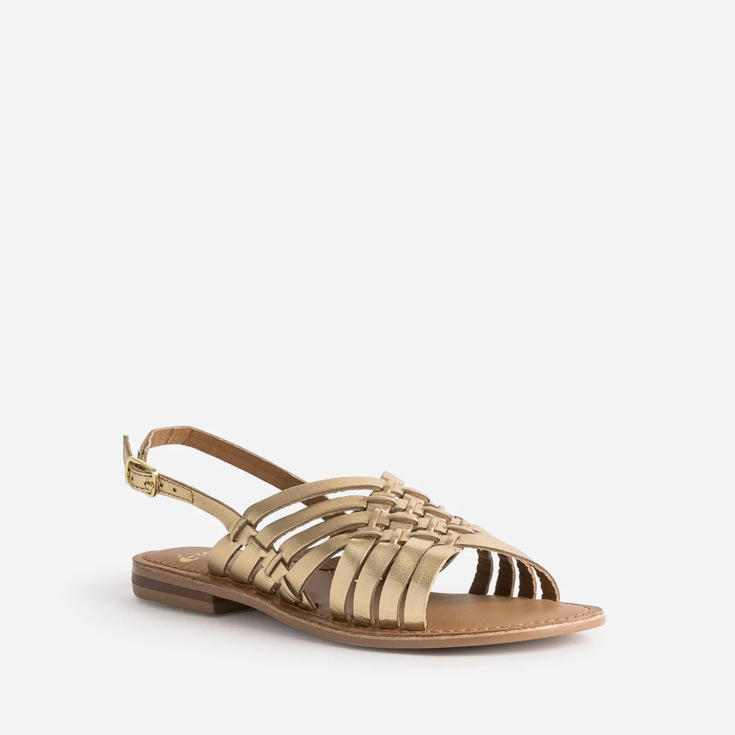 Sandale dorée cuir lisse tressé