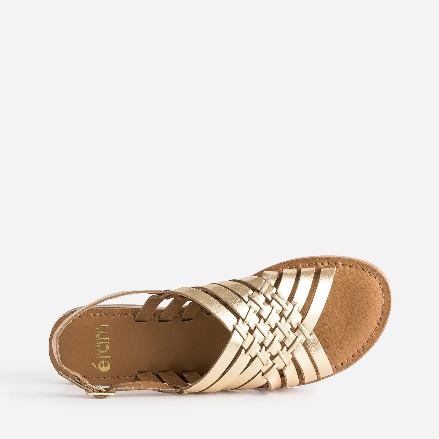 Sandale dorée cuir lisse tressé
