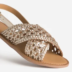 Sandale dorée cuir tressé