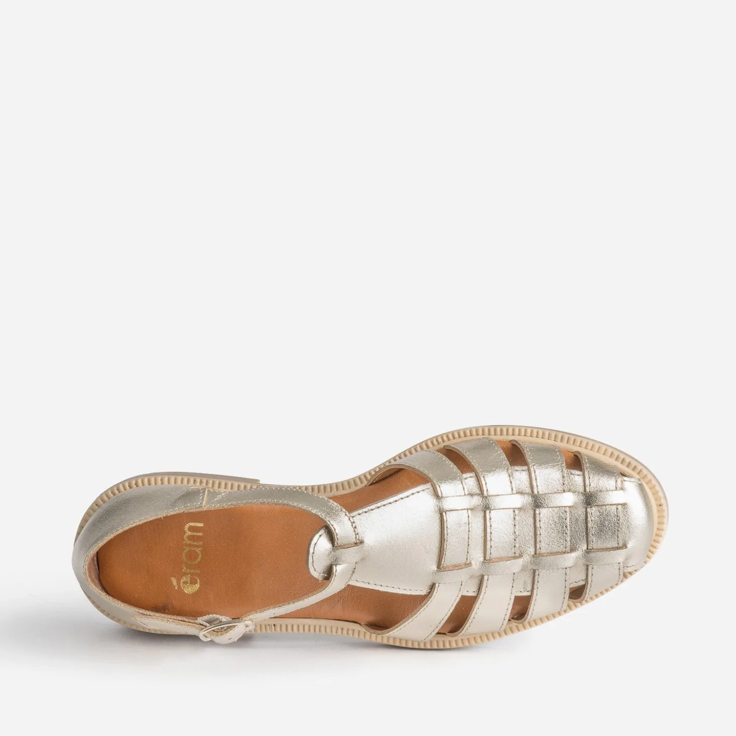 Sandale dorée en cuir à brides tressées