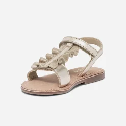 Sandale dorée en cuir à plastron volanté