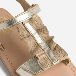 Sandale dorée en cuir avec volant