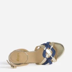 Sandale dorée et bleu roi bi-matière