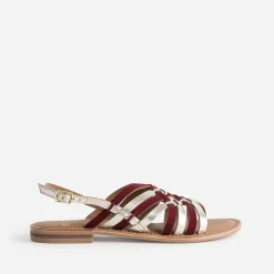 Sandale dorée et bordeaux en cuir tressé