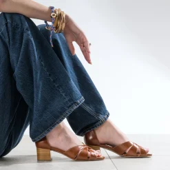 Sandale ERAM FLEX cognac cuir brides croisées