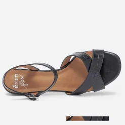Sandale ERAM FLEX noire en cuir effet croco