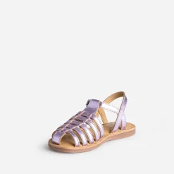 Sandale fille BUGGY en cuir lilas métallisé