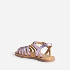Sandale fille BUGGY en cuir lilas métallisé