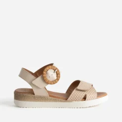 Sandale FRANCE ARNO beige cuir embossé