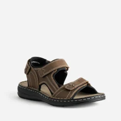 Sandale FRANCE ARNO marron cuir à scratchs