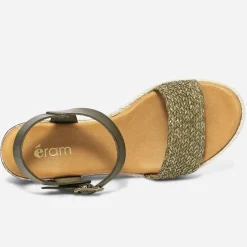 Sandale kaki en cuir avec bride tressée