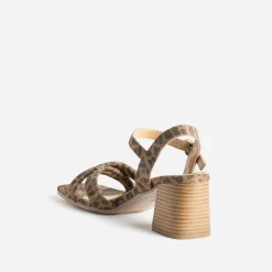 Sandale léopard cuir velours à talon