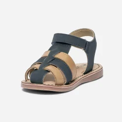 Sandale marine et camel en cuir à scratch