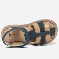 Sandale marine et camel en cuir à scratch