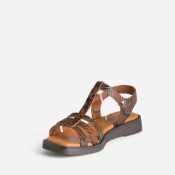 Sandale marron cuir effet python