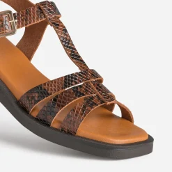Sandale marron cuir effet python