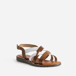 Sandale marron et blanche en cuir à brides croisées