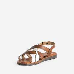 Sandale marron et blanche en cuir à brides croisées