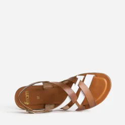Sandale marron et blanche en cuir à brides croisées