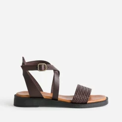 Sandale marron foncé cuir bride tressée éco-conçu