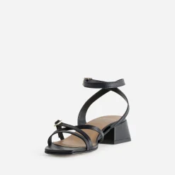 Sandale noire cuir à talon graphique