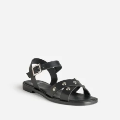 Sandale noire cuir décor clous