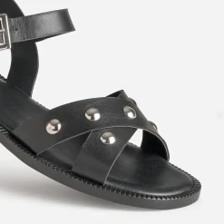 Sandale noire cuir décor clous