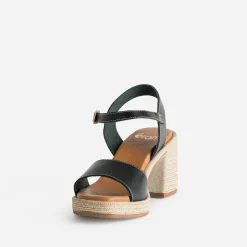 Sandale noire cuir talon effet corde