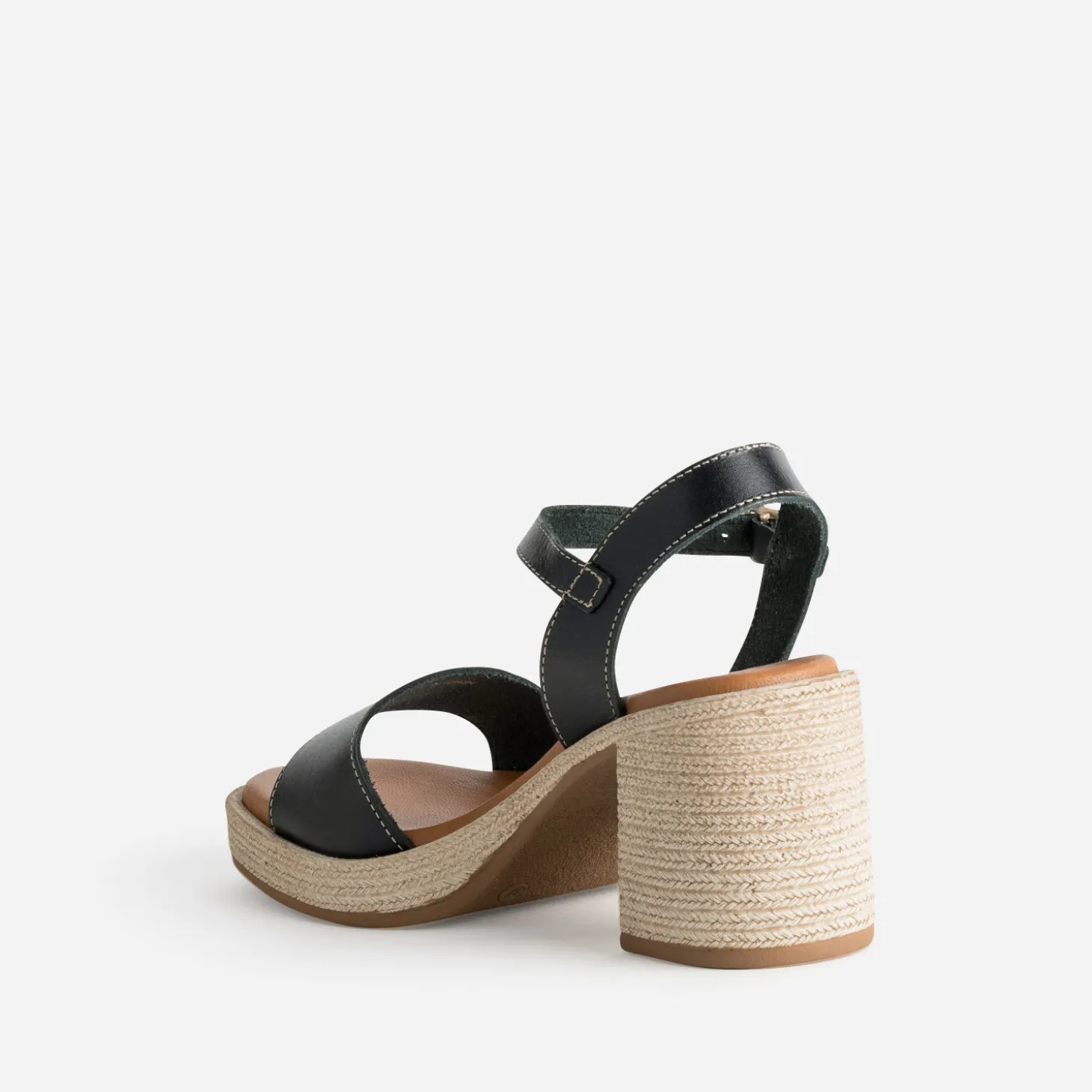 Sandale noire cuir talon effet corde