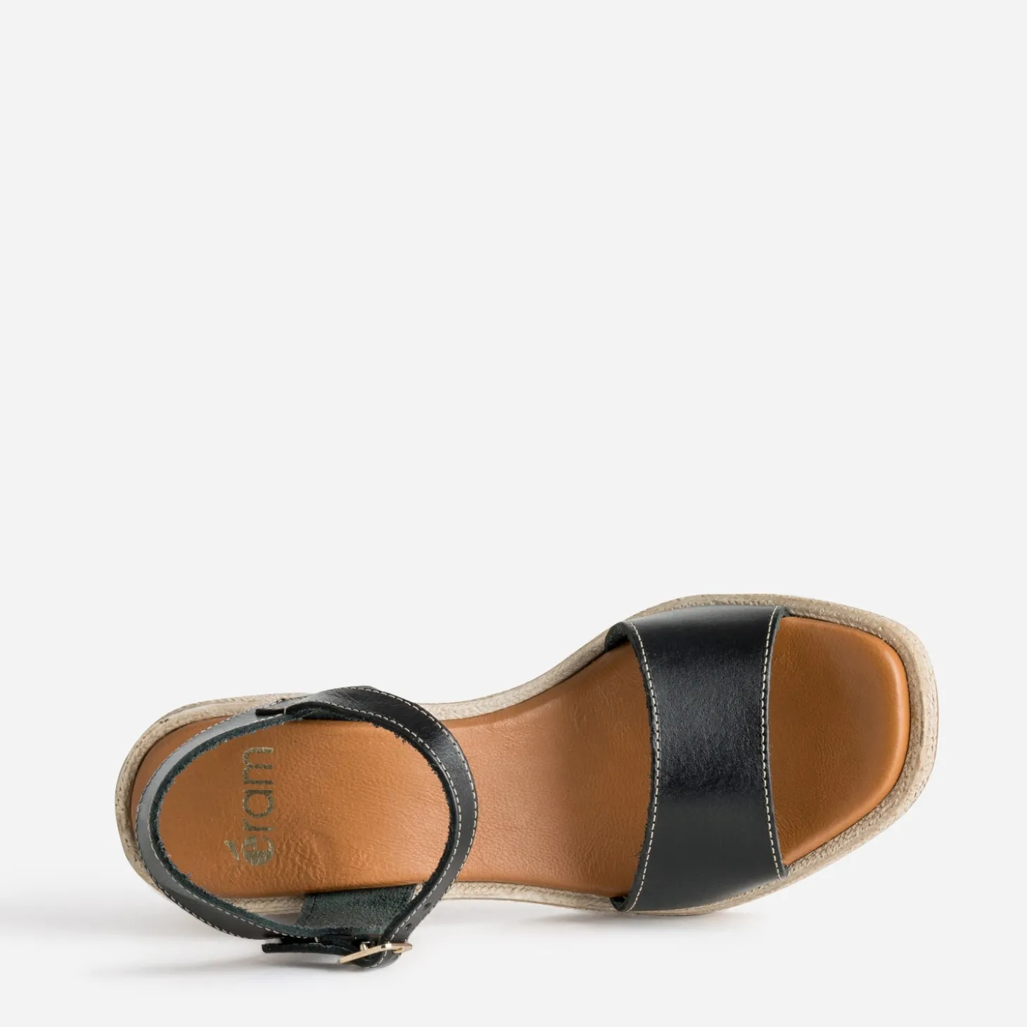 Sandale noire cuir talon effet corde