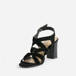 Sandale noire cuir velours à talon