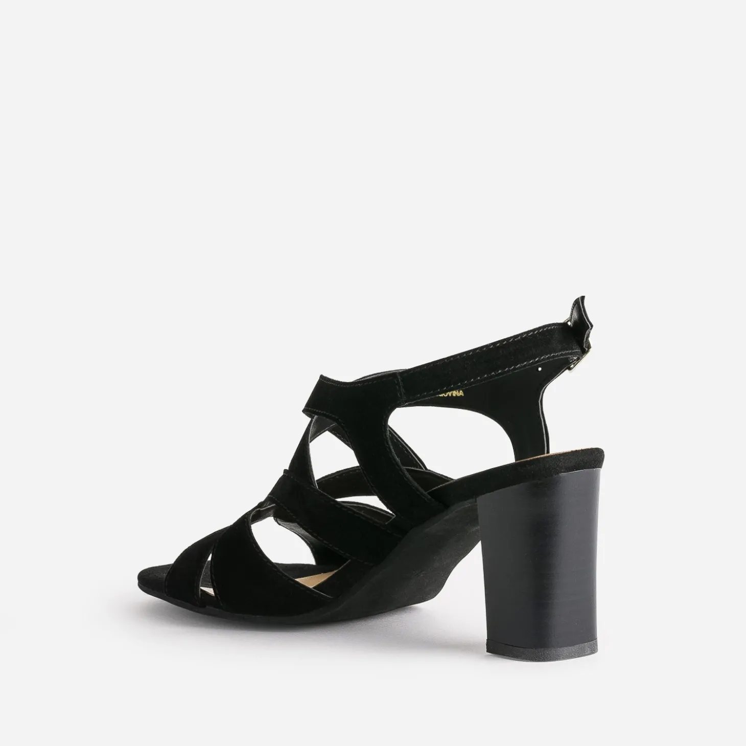 Sandale noire cuir velours à talon