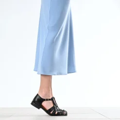 Sandale noire cuir velours effet résille