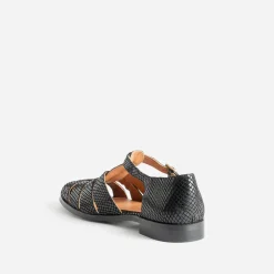 Sandale noire cuir velours effet résille