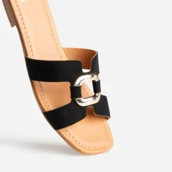 Sandale noire cuir velours et anneau