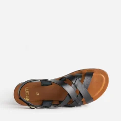 Sandale noire en cuir à brides croisées