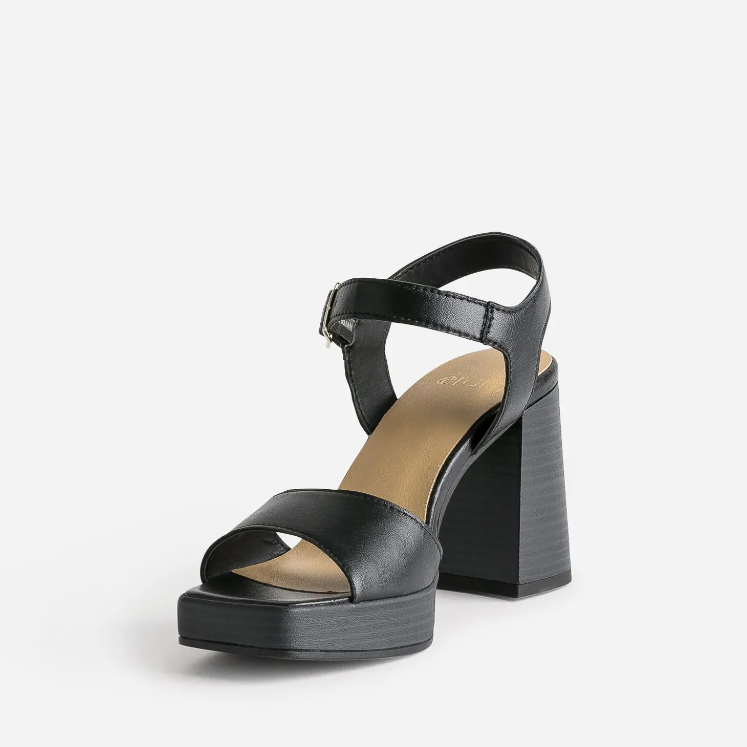 Sandale noire en cuir à plateforme