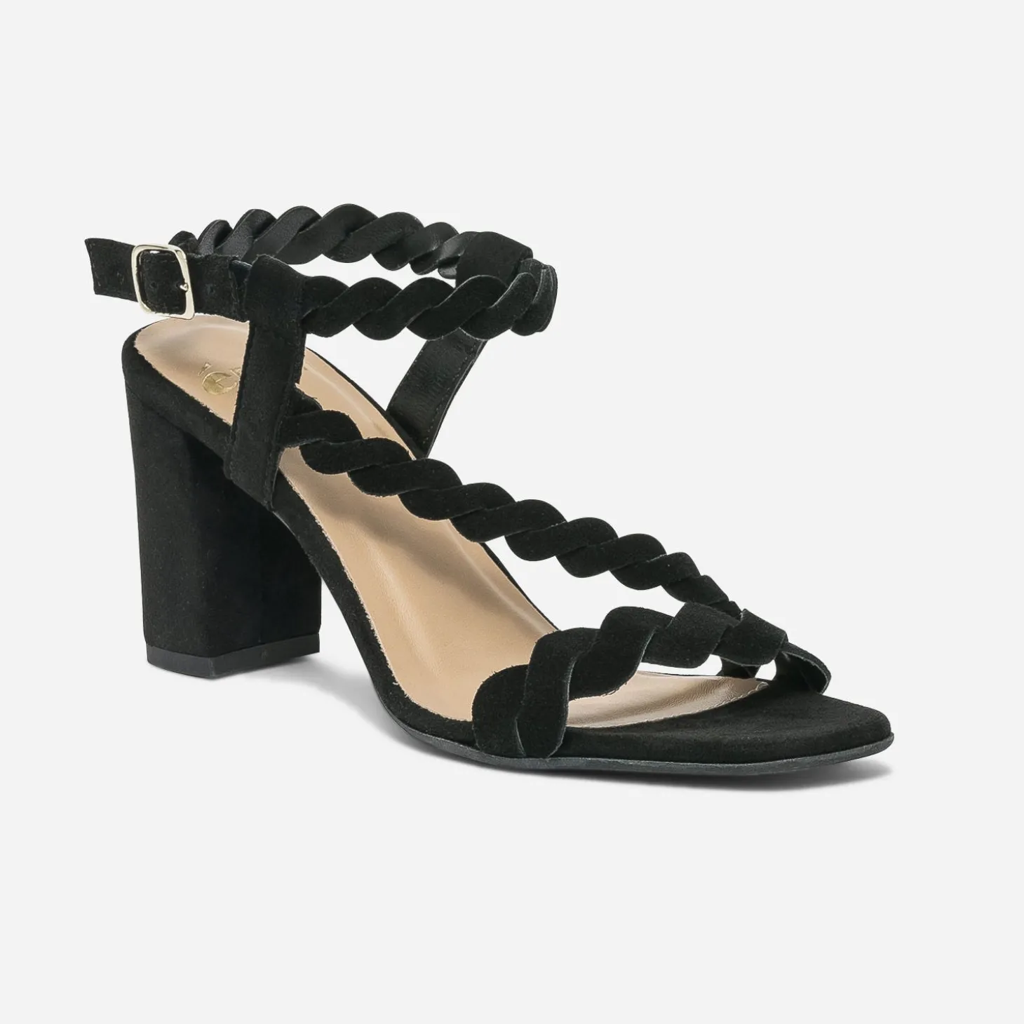 Sandale noire en cuir velours