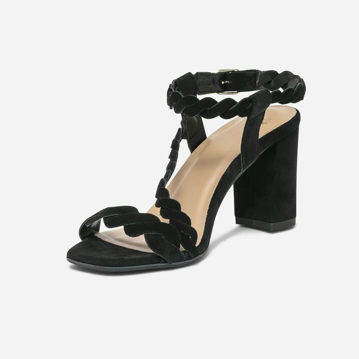 Sandale noire en cuir velours