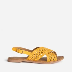 Sandale ocre cuir tressé
