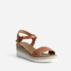 Sandale orange éco-conçue en cuir avec bride tressée