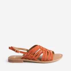 Sandale orange en cuir velours tressé