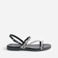 Sandale plate TEXTO noire avec strass