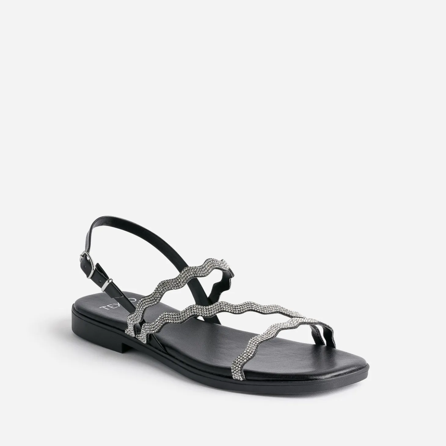 Sandale plate TEXTO noire avec strass