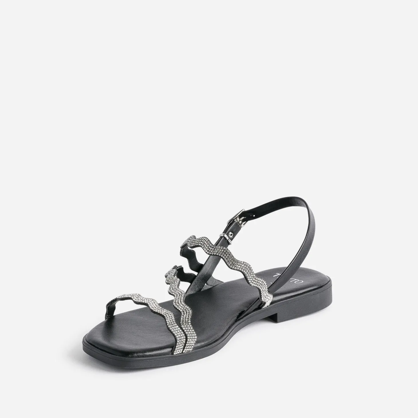Sandale plate TEXTO noire avec strass