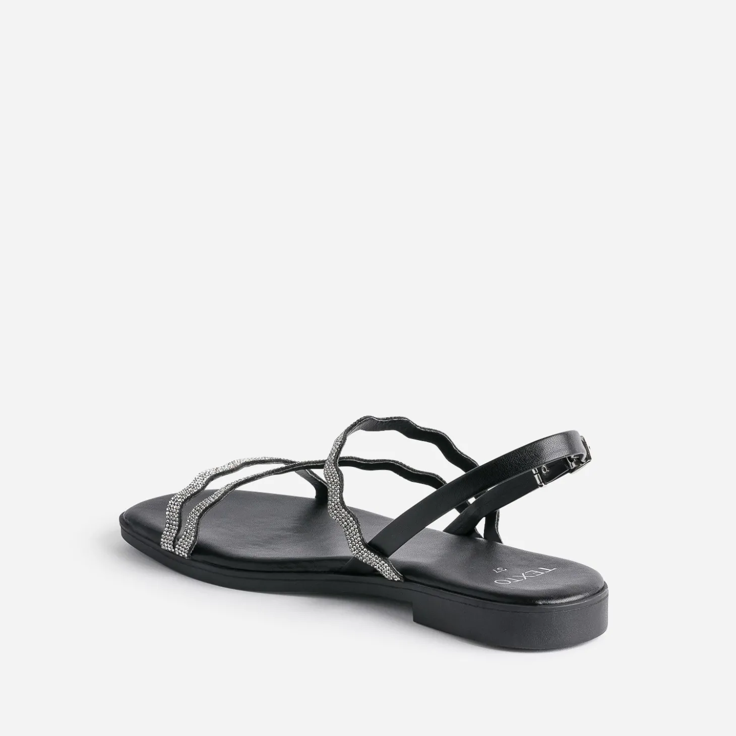 Sandale plate TEXTO noire avec strass